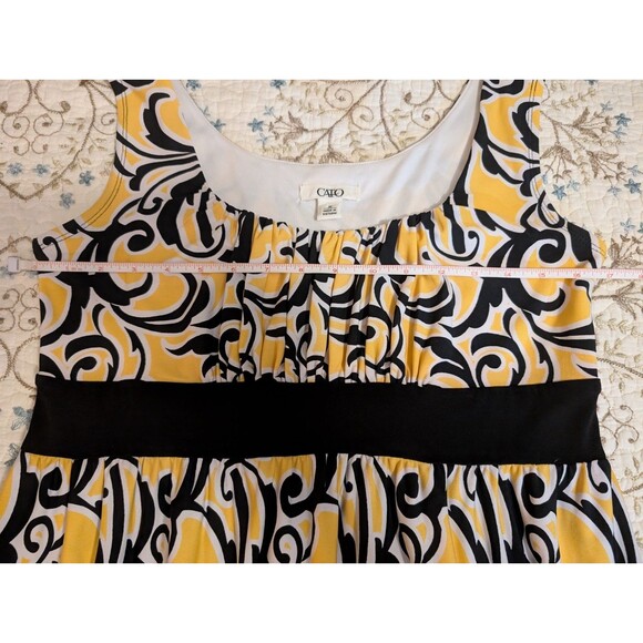 Cato Black Yellow Abstract Print Pleated Bodice A-Line Dress M Lightweight - Picture 7 of 11